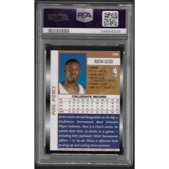 1998 Topps #135 PAUL PIERCE Rookie Card PSA 9 Mint RC Boston Celtics - Picture 2 of 2